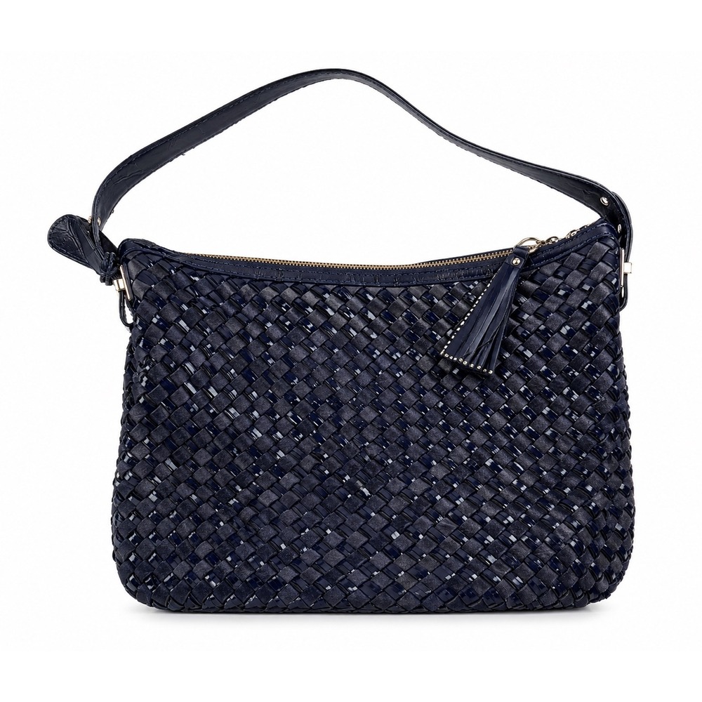 Cole Haan Vintage Y2K Navy Blue Woven Leather Suede Hobo Shoulder Bag Purse